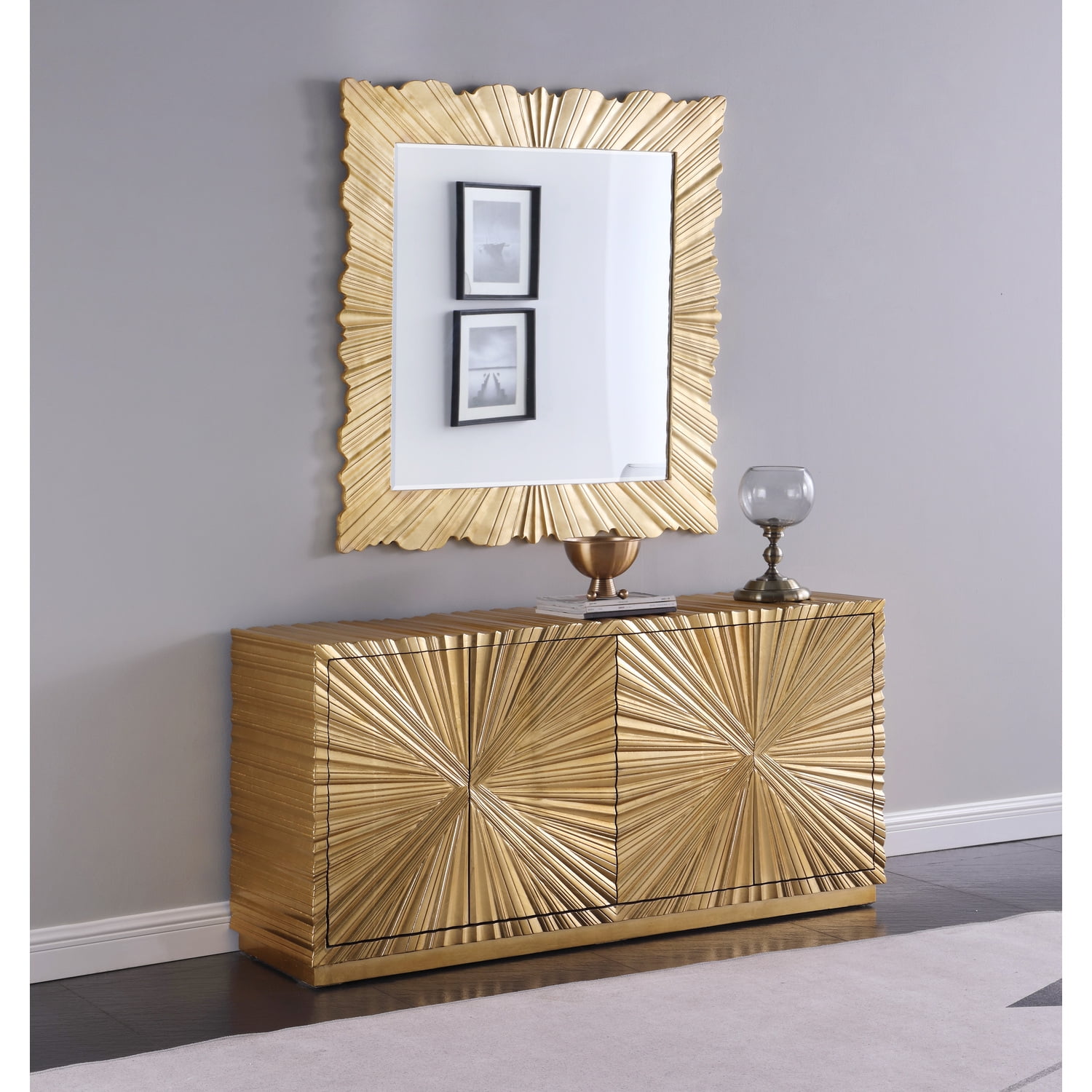 Lacy Metallic Gold Sheen Sideboard with Two Doors
