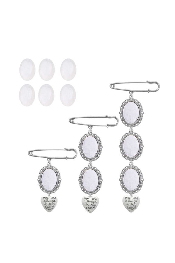 Lacy Oval Bridal Charm Wedding Bouquet Photo Charm Pin Easy to Make Memorial Safety Brooch Bridal Charm in Memory of Dad