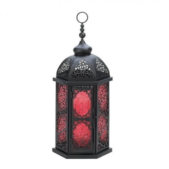 Lacy Red Moroccan Candle Lantern - 16.5 inches