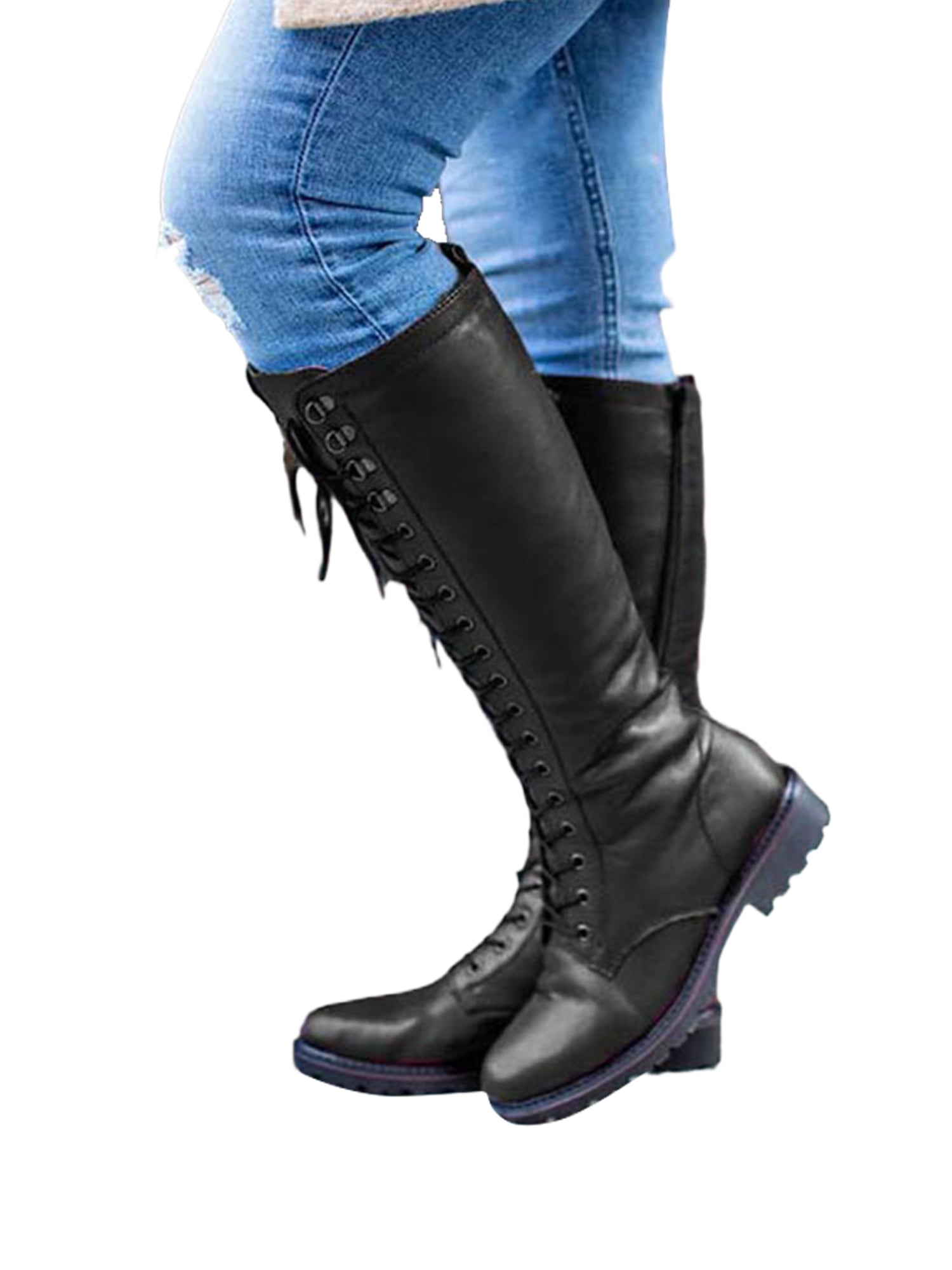 Office black top knee high boots
