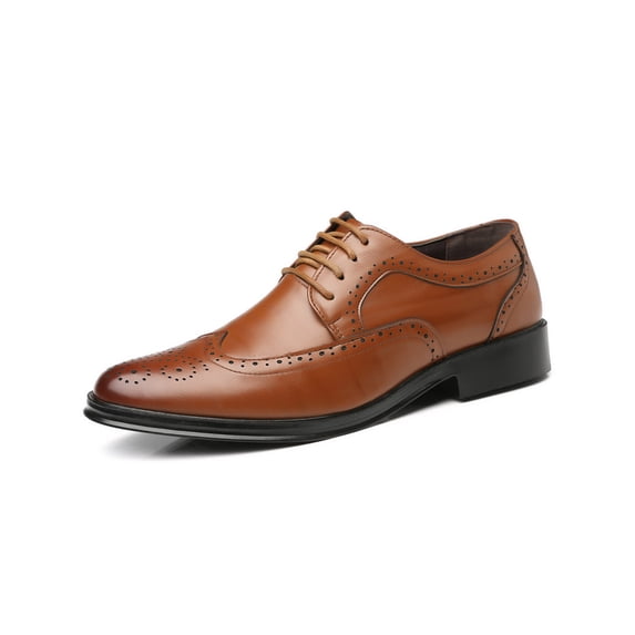 Lacyhop Men Oxfords Wingtips Brogues Formal Dress Shoes Office Glossy Leather Shoe Comfort Business Brown 6