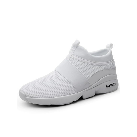 Lacyhop Mens Work Comfortable Sneaker Non-slip Slip On Casual Sneakers Breathable Round Toe Comfort Shoe White 10