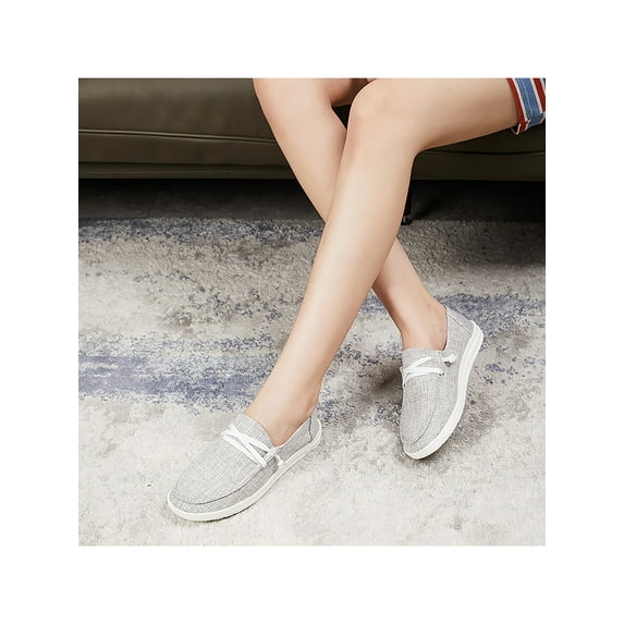 Lacyhop Women Fashion Canvas Sneakers Slip On Shoes Low Top Casual Walking Shoes Flats Gray 8