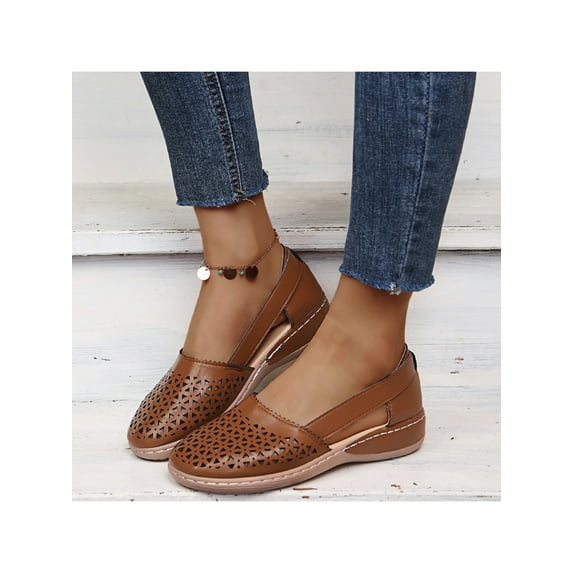 Lacyhop Women Loafers Slip-on Sandals Round Toe Breathable Shoes Flats