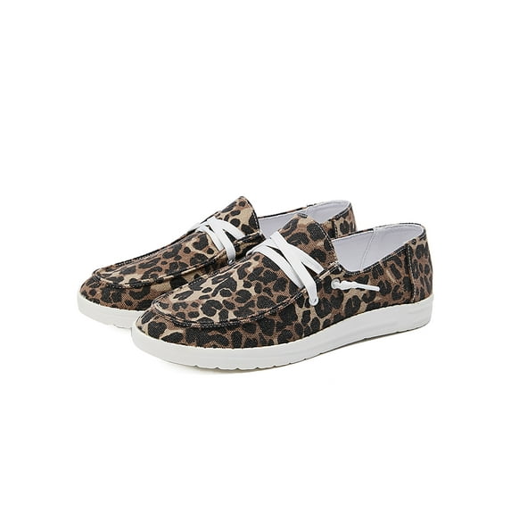 Lacyhop Women Slip On Flat Canvas Loafers Casual Trainers Sneakers Comfy Shoes Brown Leopard Print 6