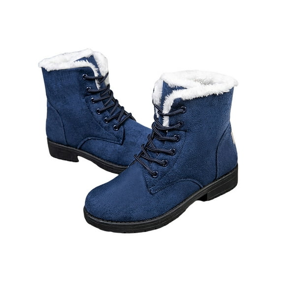 Lacyhop Women Winter Warm Short Boots Suede Chunky Lace Up Round Toe Snow Ankle Booties