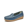thumbnail image 1 of Lacyhop Women's Comfortable Leather Loafers Wide Width Slip On Walking Shoe Casual Round Toe Moccasins Driving Flats Dark Blue 5.5, 1 of 5