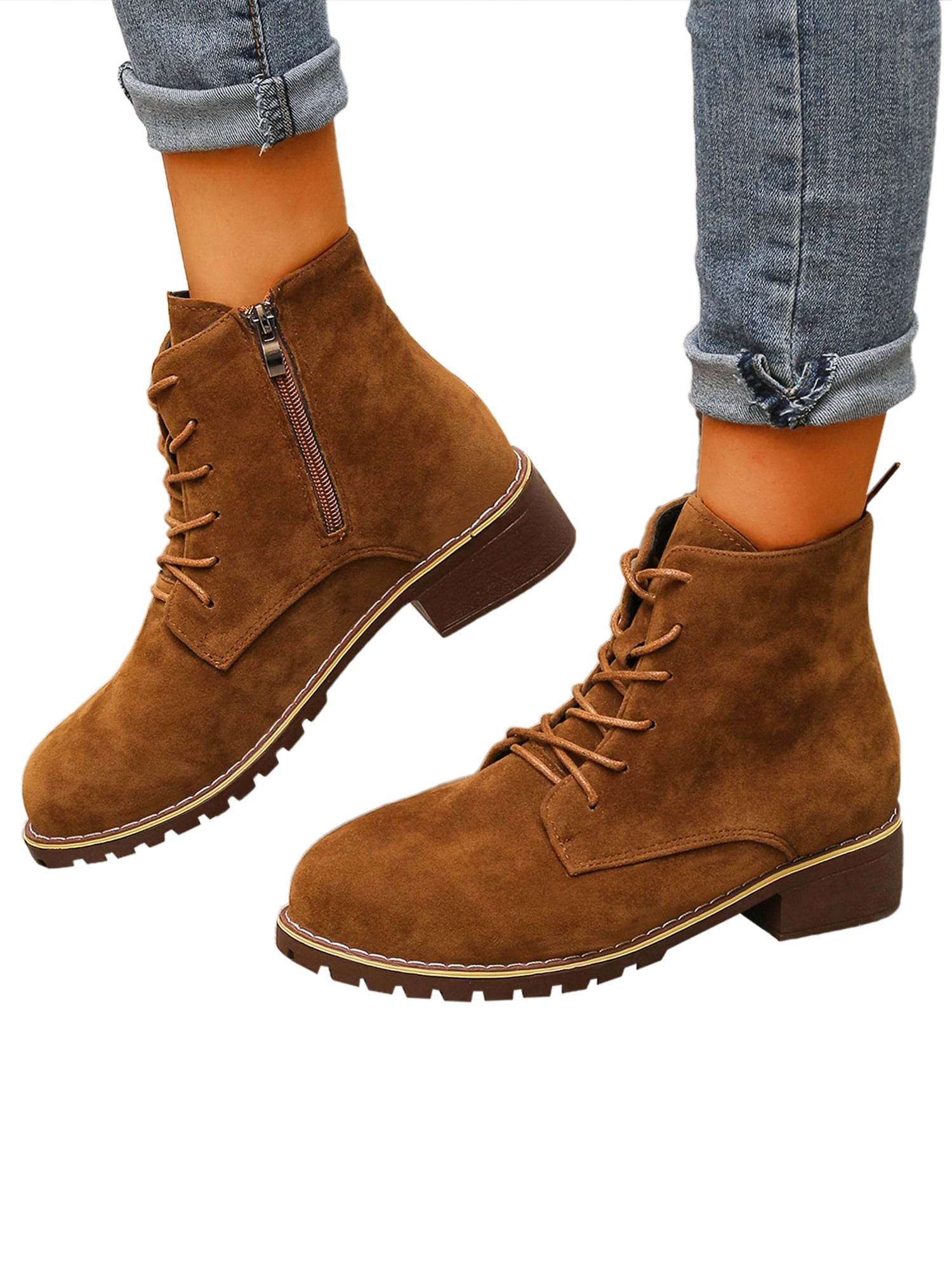 Combat boots top low heel