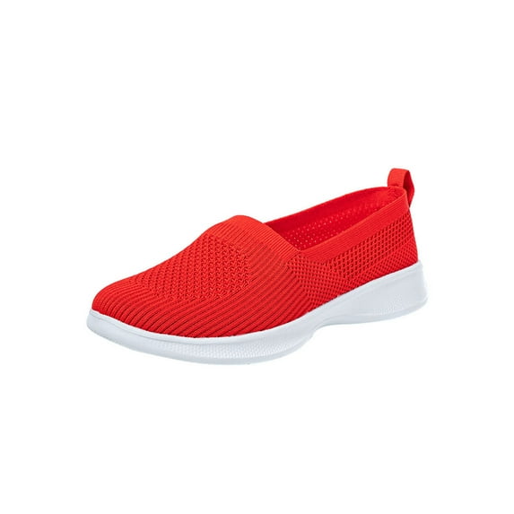 Lacyhop Womens Comfort Slip On Sneaker Casual Walking Shoes Lightweight Trainers Flats Red Size 11