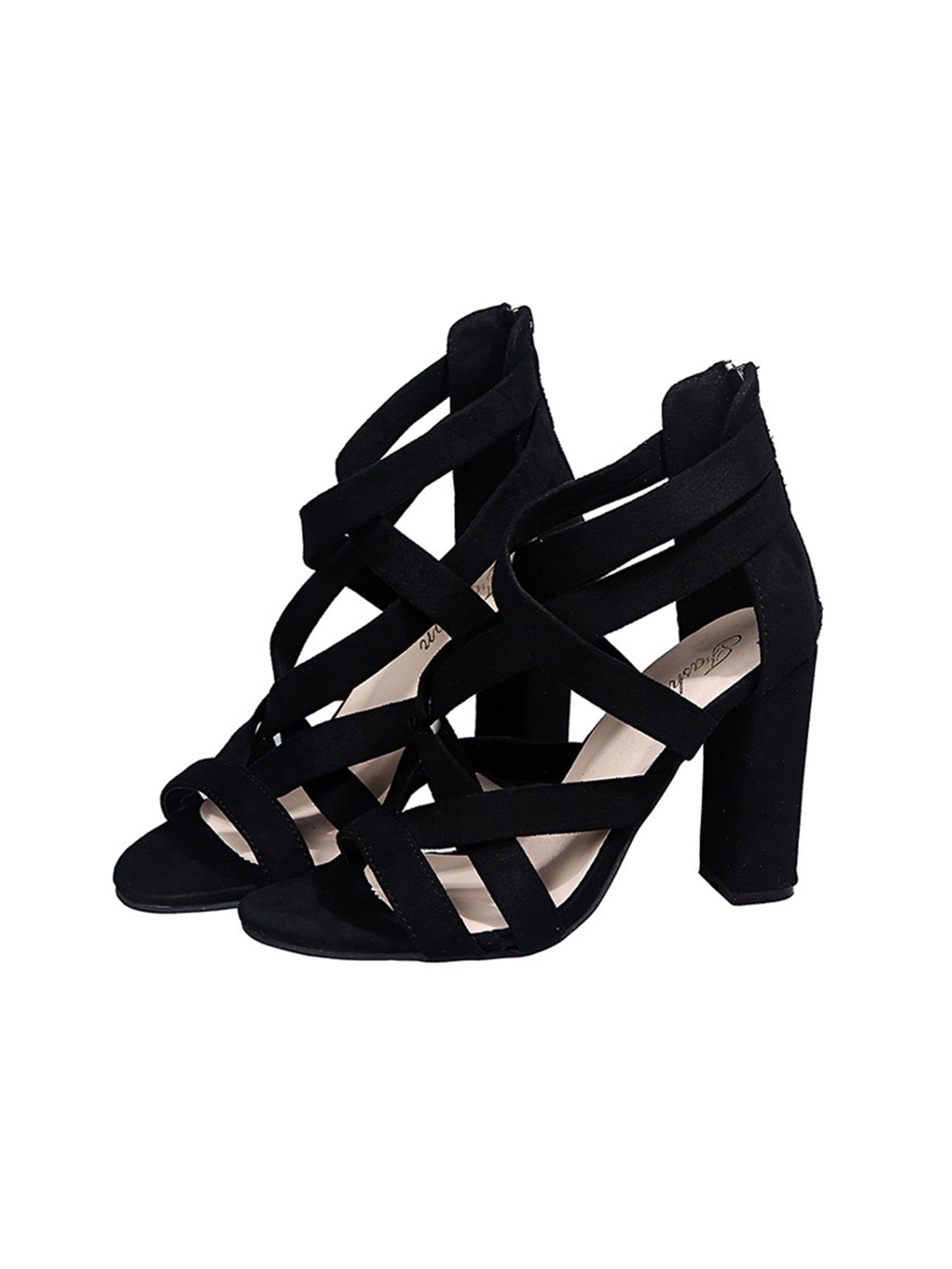 Black transparent Heels Open Toe Chunky Heels Strappy Sandals|FSJshoes