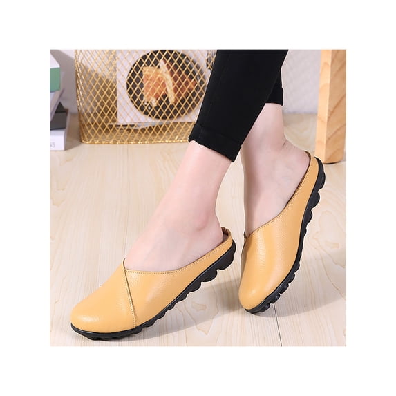 Lacyhop Womens Mules Clog Comfortable Leather Flats Casual Driving Loafers Walking Shoes