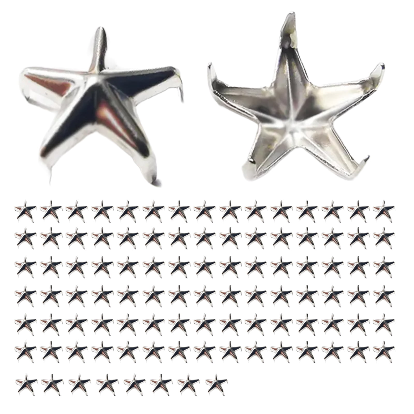 Star Charms 100-Pack Silver Star Rivets (12mm) - Leather & Fabric Studs For DIY Crafts Star Studs For Clothing