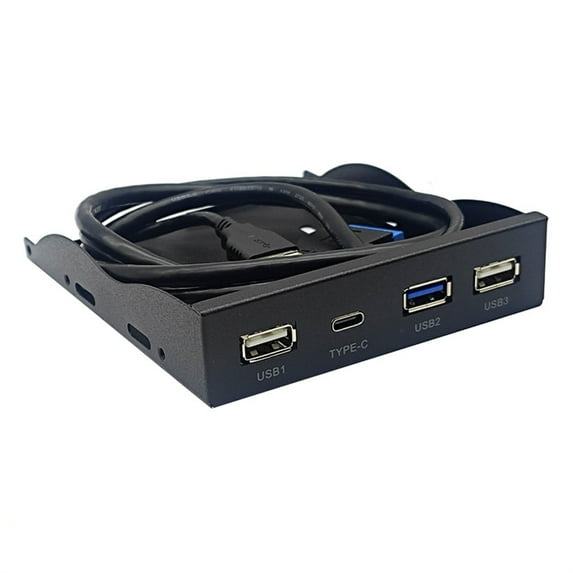 3.5 inch 19pin to Type C Port HUB Splitter Disppy Bay 3.5mm Headphone Jacks Expansion Front Panel Rack for PC