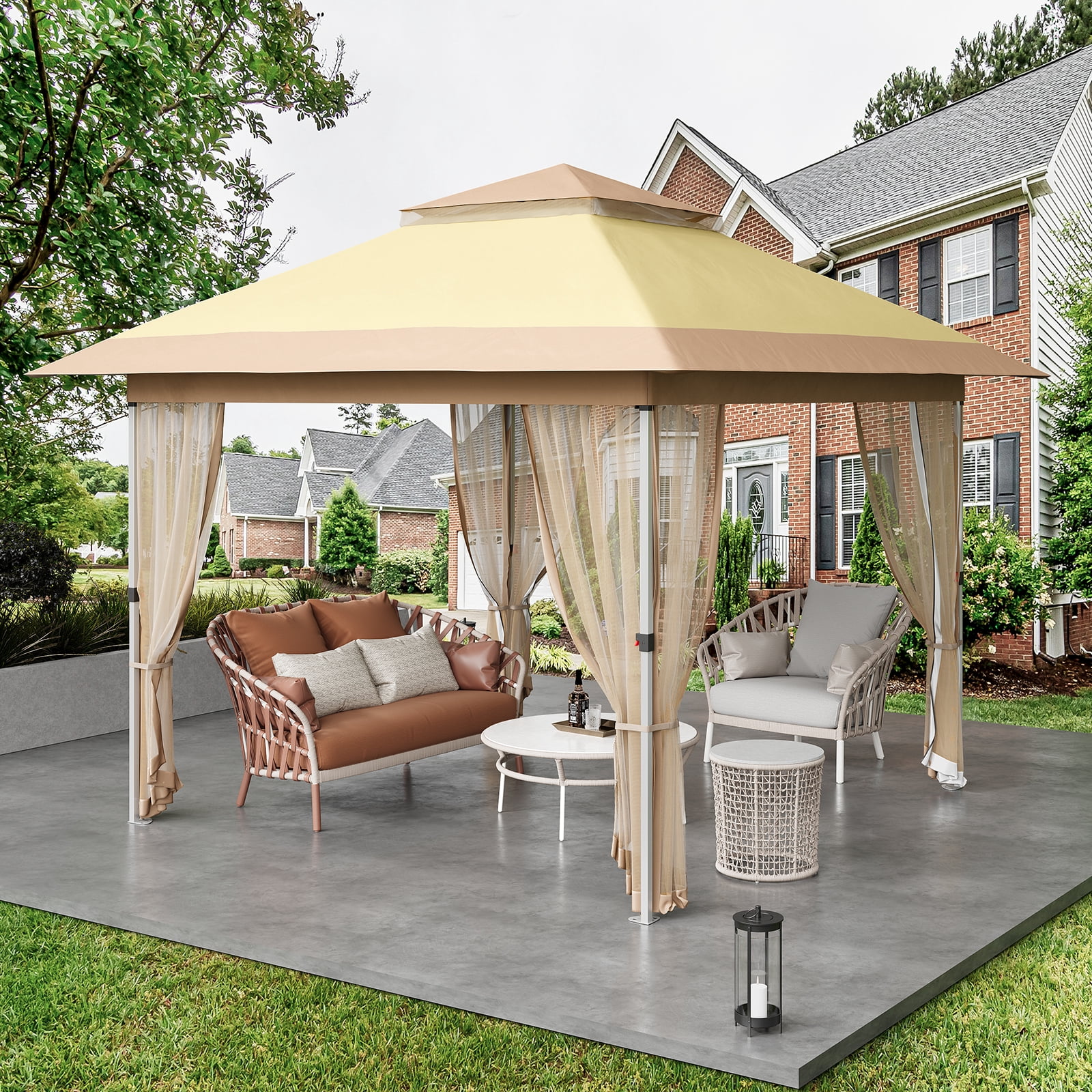 Ladcaser 10 x10 Gazebo Outdoor Pop Up Canopy Tent With Curtains And ladcaser-10-x10-gazebo-outdoor-pop-up-canopy-tent-with-curtains-and