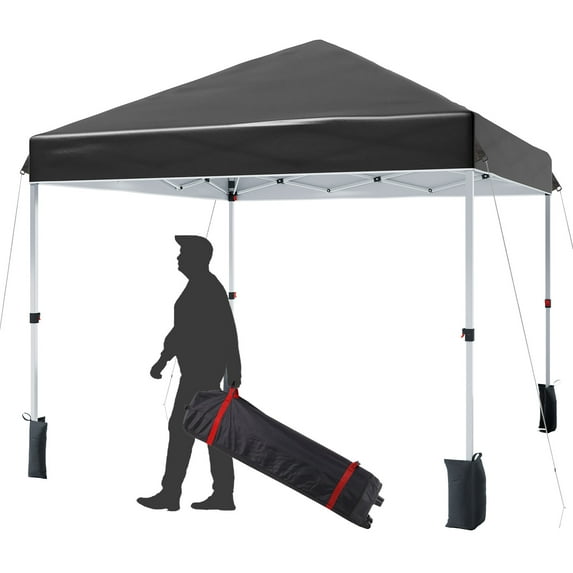 Ladcaser 10'x10' Instant Pop Up Canopy Tent One Person Setup, Pop Up Commercial Canopy Tent, Outdoor Easy Up Tent w/1-Button Push, Wheeled Bag, 4 Sandbags, 8 Stakes and 4 Ropes