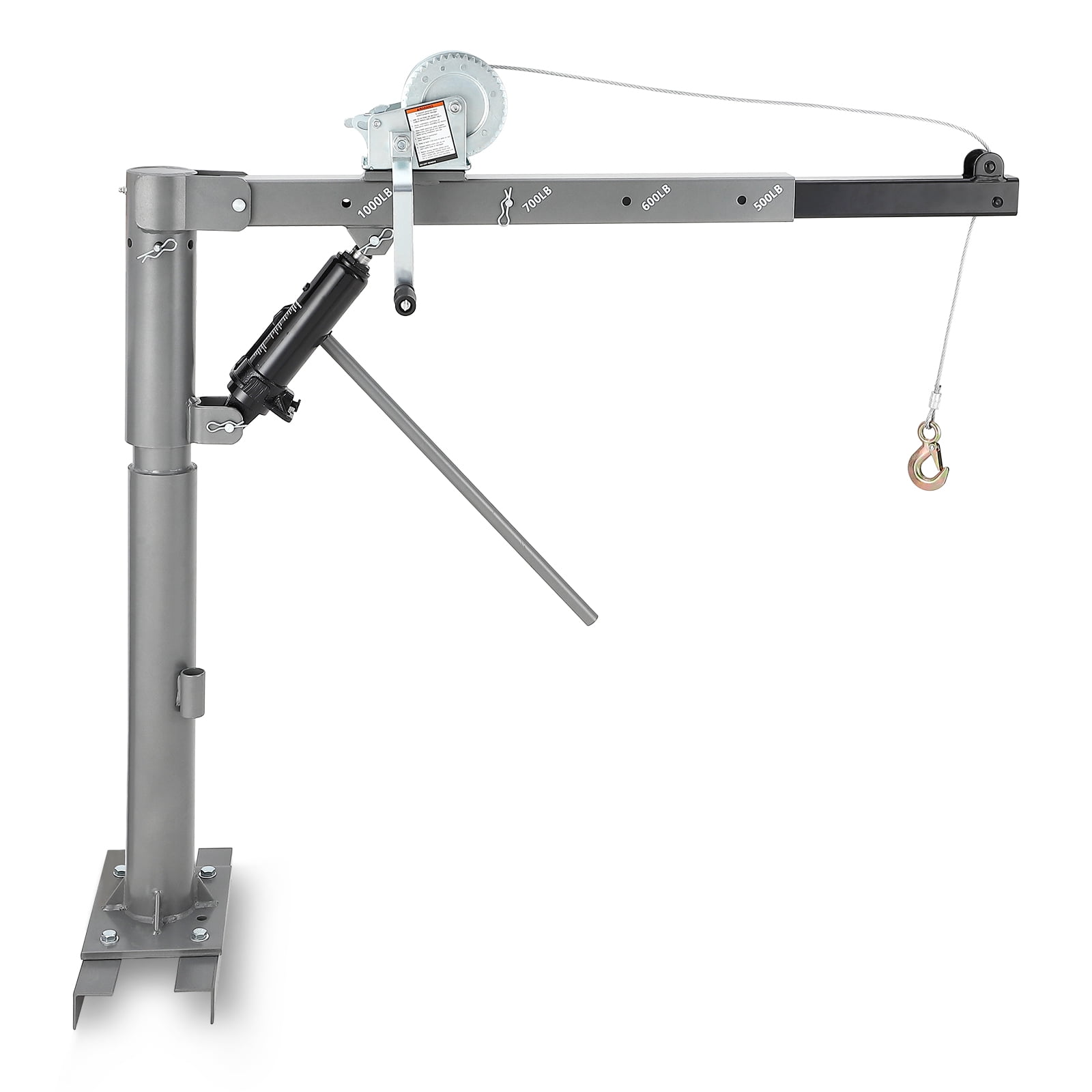 Ladcaser 1000 Lbs Hydraulic Pickup Truck Bed Crane Hoist w/ Manual Winch, 360° Swivel & 4 Adjustable Boom, Heavy Duty Lifting for Factory, Warehouse, Construction