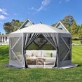thumbnail image 1 of Ladcaser 10x10ft Camping Gazebo, Portable Pop Up Canopy Screen Tent 6 Sided with Mesh Windows and Carry Bag for Camping, Outdoor, Picnic, Backyard Party Outside Activities, Gray, 1 of 9