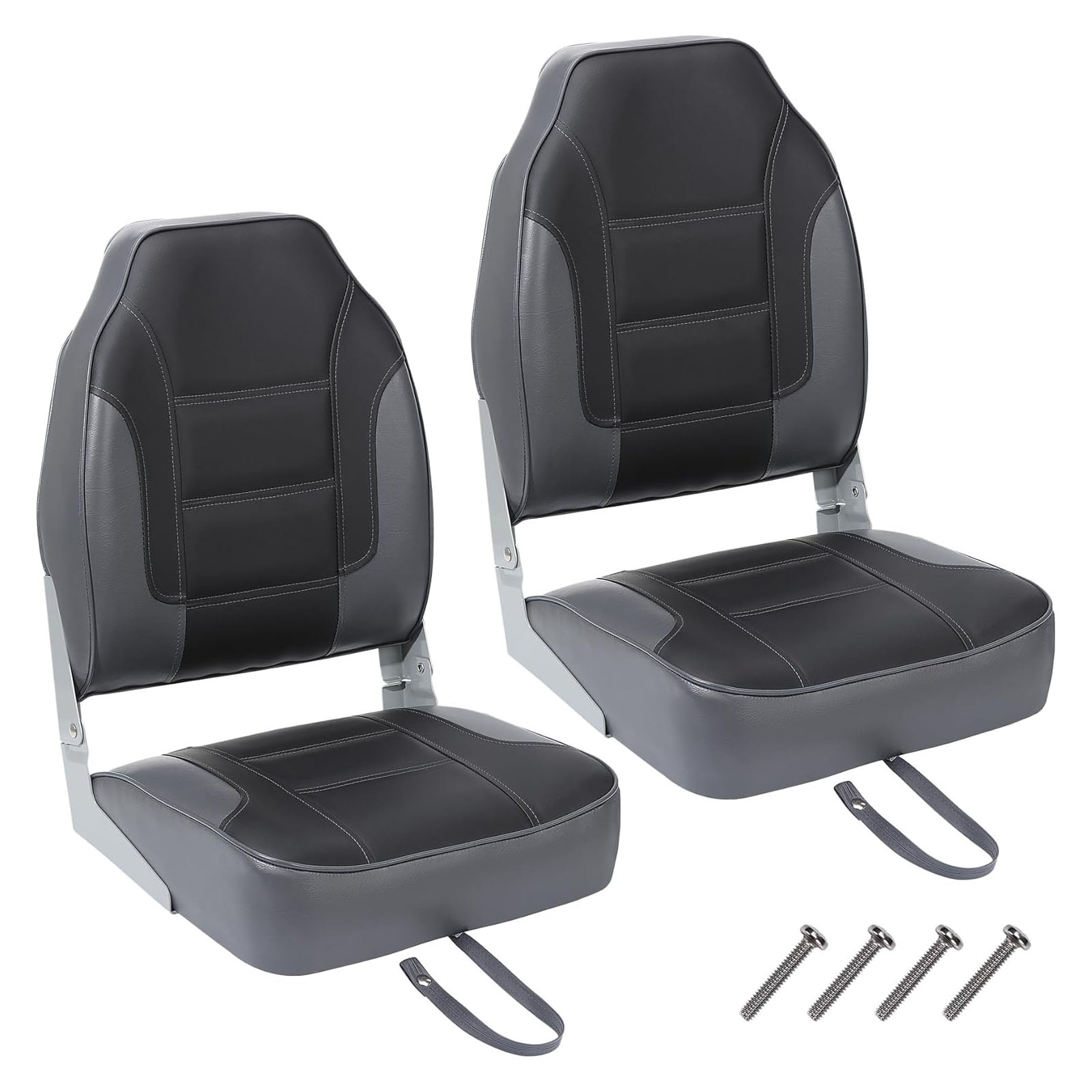Ladcaser 2 Pack Premium High Back Folding Boat Seat, Marine Seats for Fishing, Sightseeing, Speedboats, Canoes