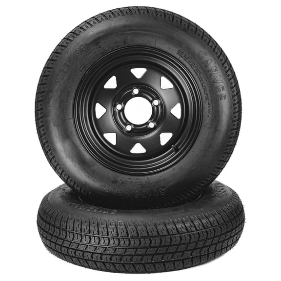 Ladcaser 2-Pack ST175/80D13 Trailer Tires with Rims, 5 Lug on 4.5" Bolt Pattern, 6PR Load Range C, Black 13" Spoke Wheel, 175 80 13 Trailer Tires Rims for Utility Boat Camper Cargo Trailer