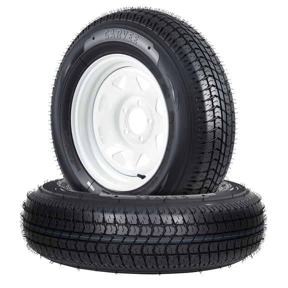 Ladcaser 2-Pack Trailer Tires On Rim ST205/75D15 205/75/15, Load Range C, 6PR, 5 Lug 15 In. White Spoke Wheel, 5 On 4.5" Durable Trailer Tire Travel/Camper/Utility/Boat