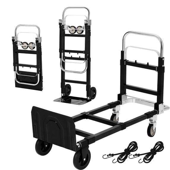 Ladcaser 2-in-1 Convertible Hand Truck Dolly 220lbs & 660lbs Capacity Folding Cart with Wheels & Elastic Straps