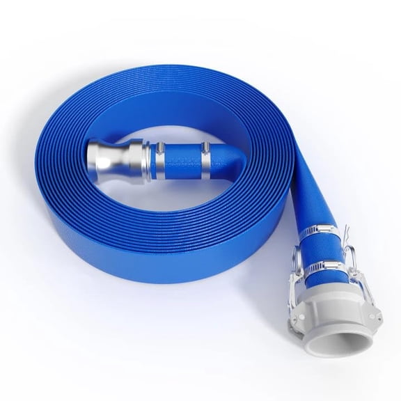 Ladcaser 2" x 50 ft Pool Backwash Hose with Camlock Fittings, Blue PVC Lay Flat Discharge Water Pipe, Kink-Resistant & 87 PSI for Swimming Pool