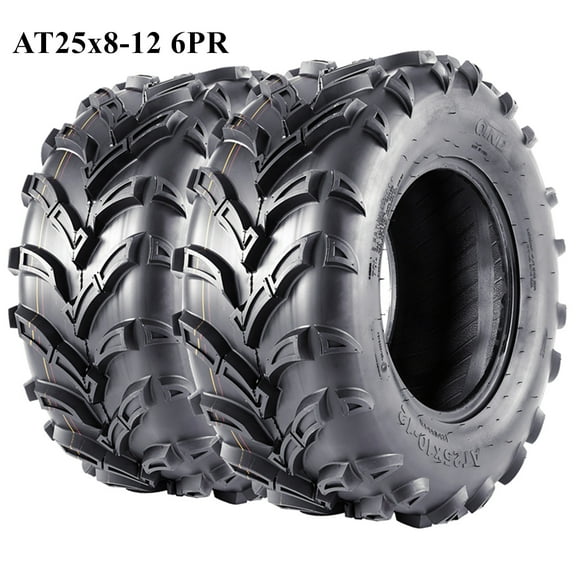 Ladcaser 25x8-12 ATV/UTV Tires 6PR All Terrain 15mm Tread Depth 25x8x12 Trail Sand Mud Stream Off-Road Tires, Tubeless Set of 2, Black