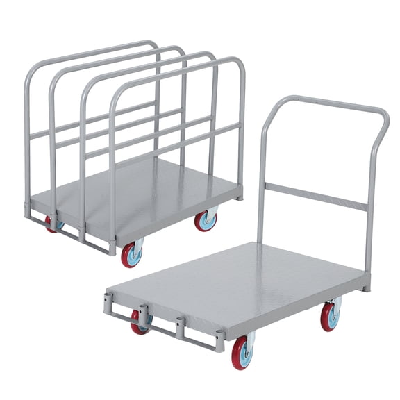 Ladcaser 36 x 24 Inch Heavy Duty Panel Cart 2500 lbs Capacity 2 in 1 Lumber Cart & Drywall Dolly Truck with 4 Swivel Casters, 4 Side Handrails, Silver