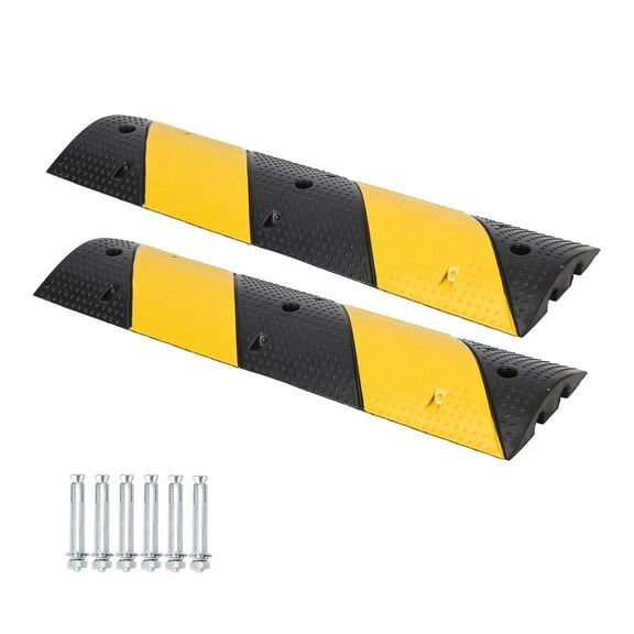 Ladcaser 39.4" Rubber Speed Bumps 2 Pack Heavy Duty Speed Bumps for Driveway Rubber Gravel Road Asphalt Parking, 2 Channel Modular Driveway Speed Bumps Cable Protector Ramp with 6 Bolts Spikes, 3.3ft