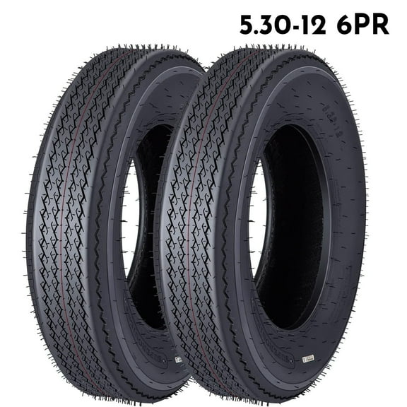 Ladcaser 5.3-12 5.3x12 530-12 5.30-12 Trailer Tires, Load Range C, 6PR, Set of 2 Black