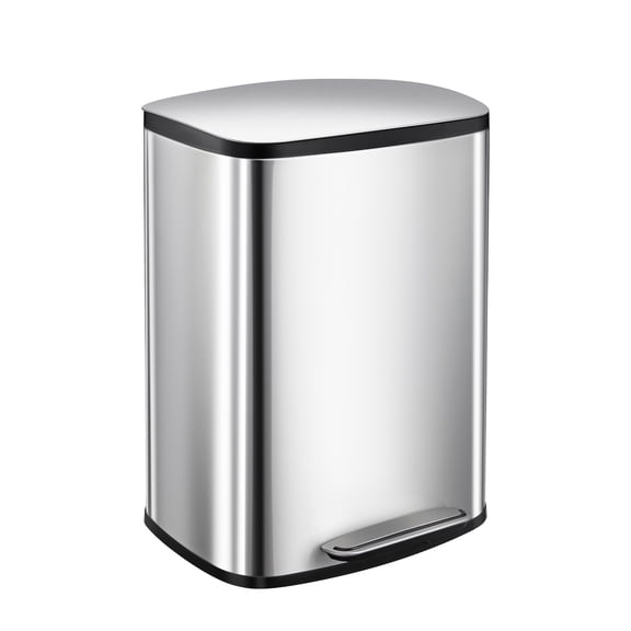 Ladcaser 50 L/13 gal Heavy Duty Hands-Free Stainless Steel Kitchen Trash Can, Commercial Rectangular Kitchen Waste Bin, with Soft Close Lid & Inner Liner, Fingerprint-Resistant