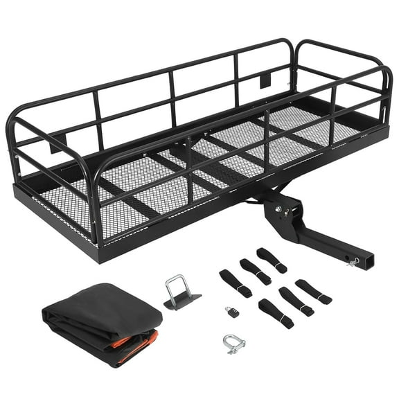 Ladcaser 500 LBS Foldable Trailer Hitch Cargo Carrier with Bag, 60" x 24" x 14" Vehicle Cargo Rack Carrier, 2" Receiver Rear Luggage Rack Basket for SUV Pickup Camping Traveling