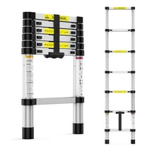Ladcaser 6.6FT Aluminum Telescoping Ladder, Folding Collapsible Multi-Purpose Extension Ladder with Non-Slip Feet, Portable for Home, RV, Loft, Outdoor Work, Silver
