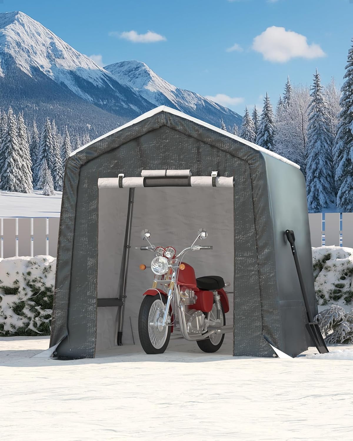 Ladcaser 6'x8' Outdoor Carport Storage Shed with Roll-Up Door & Vent, Heavy-Duty Shelter for Motorcycle, Firewood, Garden & Tools