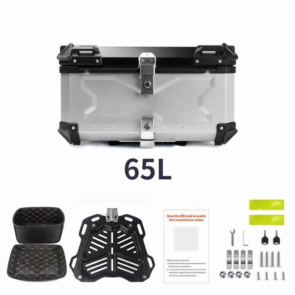 Ladcaser 65L-X Motorbike Rear Case Motorcycle Luggage Waterproof Tail Box Scooter Trunk Storage Top Case, Silver