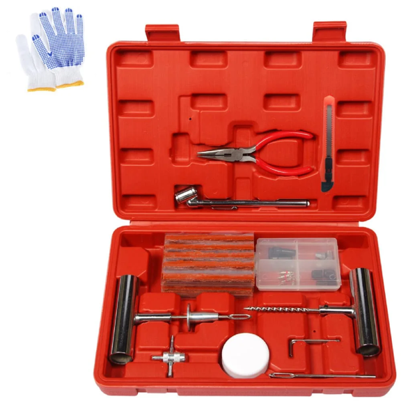 Ladcaser 68pcs/set Chrome Plated Tire Repair Kit/Vacuum Tire/Tire Emergency Quick Repair Kit