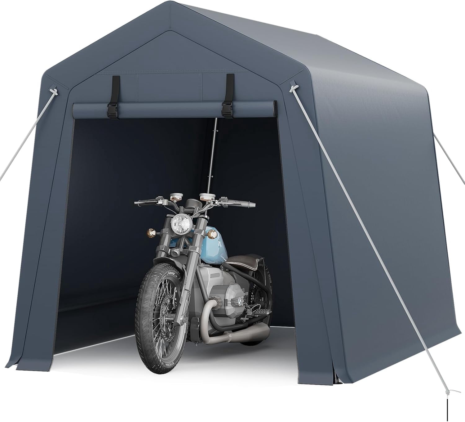Ladcaser 6x8ft Outdoor Carport Portable Storage Shed w/ Roll-Up Door & Vent Heavy-Duty Shelter Waterproof PE Tarp