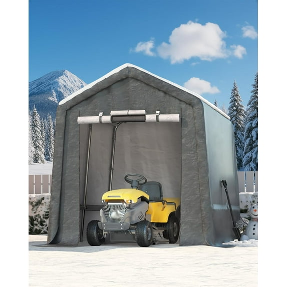 Ladcaser 7'x10' Outdoor Carport Storage Shed with Roll-Up Door & Vent, Heavy-Duty Shelter for Motorcycle, Firewood, Garden & Tools