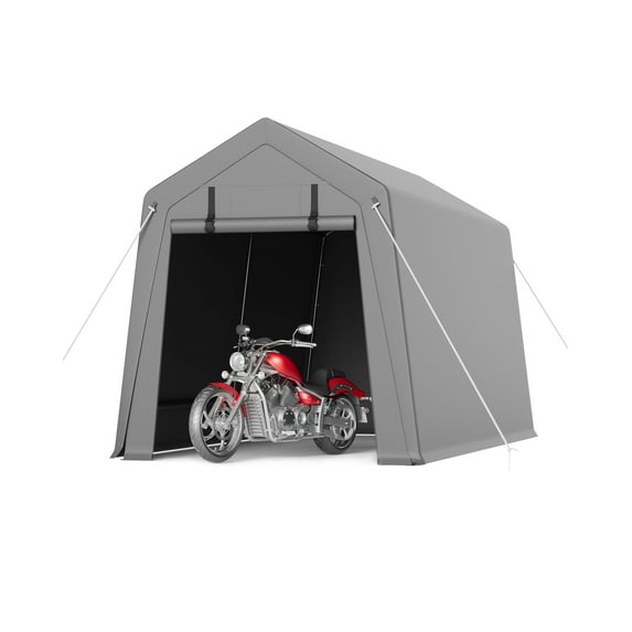 Ladcaser 7'x12' Outdoor Carport Storage Shed Portable Garage Shelter Storage Shelter with Rolled up Zipper Door for Patio Furniture, Lawn Mower & Bike Storage, Gray