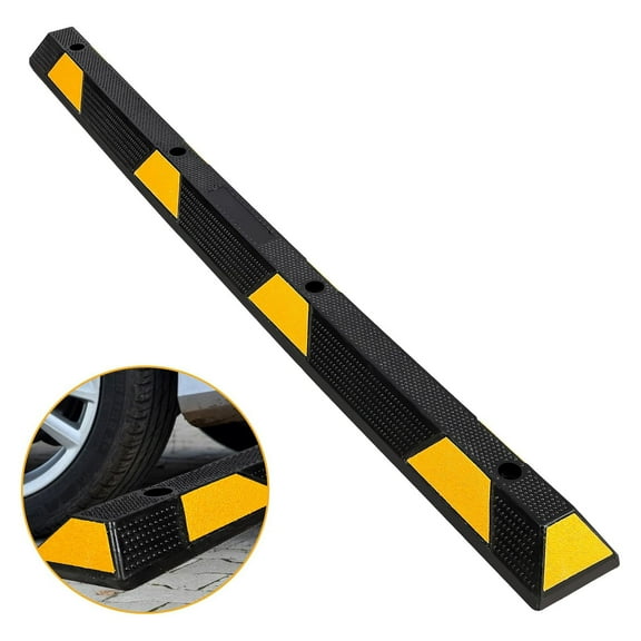 Ladcaser 72" Rubber Parking Curb 6' Heavy Duty Parking Stoppers with Yellow Reflective Stripe Chevrons, Parking Lot Car Wheel Stopper for Vehicle, Truck, Trailer