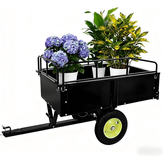 Ladcaser 750 LBS Heavy Duty ATV Trailer Tow Behind Steel Dump Cart, 15 Cu. Ft Garden Utility Trailer with Removable Sides & Rear Hitch for Riding Lawn Mower Tractor