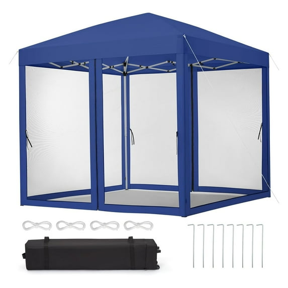 Ladcaser 8'x8' 10'x10' Instant Pop-Up Canopy Tent with Removable Mosquito Netting & 2 Zipper Doors, Portable Outdoor Shelter for Camping, Backyard, Picnic - Includes Wheeled Carry Bag