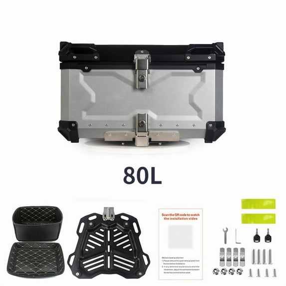 Ladcaser 80L-X Motorbike Rear Case Motorcycle Luggage Waterproof Tail Box Scooter Trunk Storage Top Case, Silver