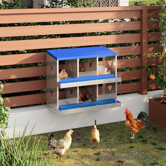 Ladcaser Chicken Nesting Box for Chickens 6/8/10 Compartment Galvanized Steel Chicken Laying Boxes Egg Collection for Chicken Coop, Backyard, Farms