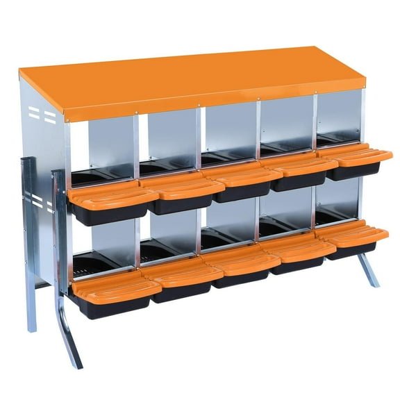 Ladcaser Chicken Nesting Box with 10 Compartments & Bracket Legs, Roll Away Laying Boxes for Hens, Lid Cover for Chicken Coop