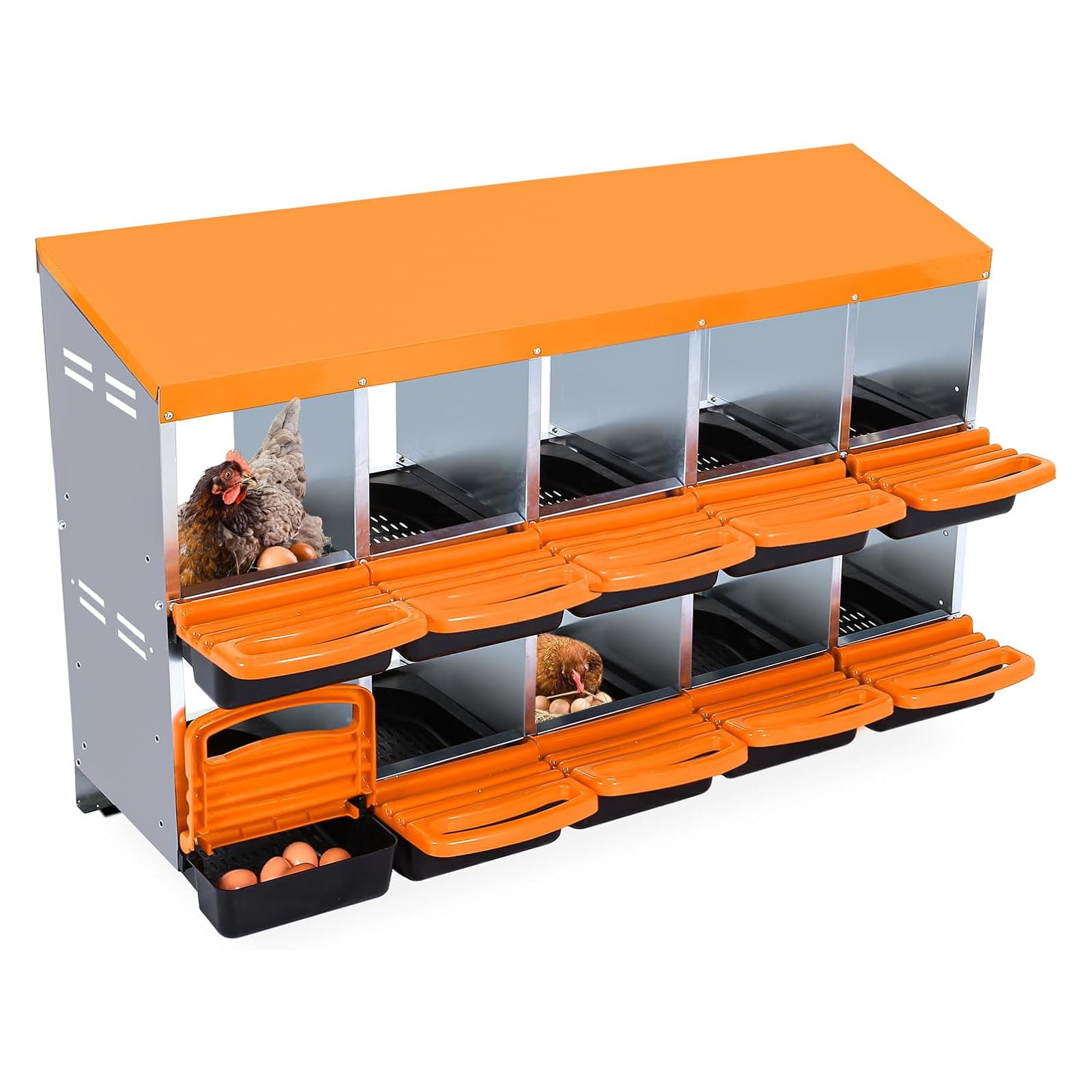 Ladcaser Chicken Nesting Box with 10 Compartments, Roll Away Laying ...