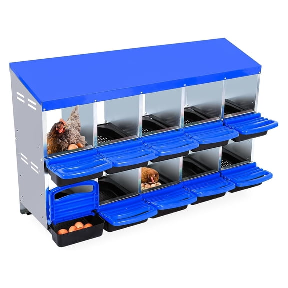 Ladcaser Chicken Nesting Box with 10 Compartments, Roll Away Laying Boxes for Hens, Lid Cover for Chicken Coop