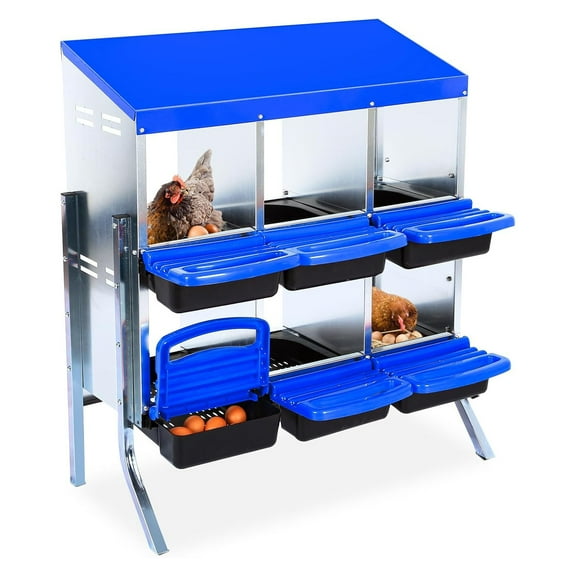 Ladcaser Chicken Nesting Box with 6 Compartments & Bracket Legs, Roll Away Laying Boxes for Hens, Lid Cover for Chicken Coop