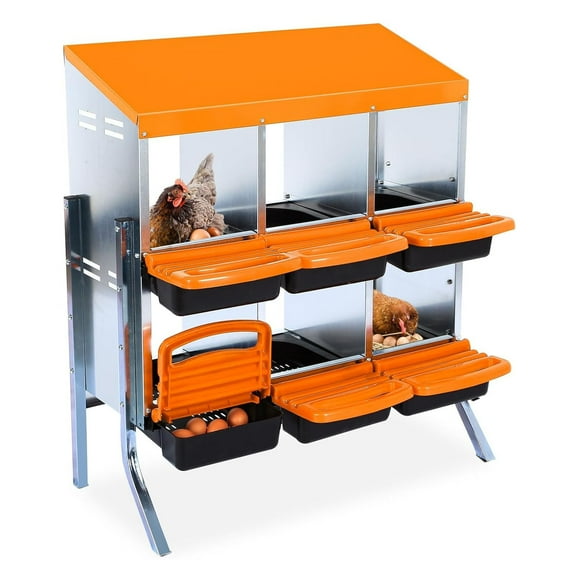 Ladcaser Chicken Nesting Box with 6 Compartments & Bracket Legs, Roll Away Laying Boxes for Hens, Lid Cover for Chicken Coop