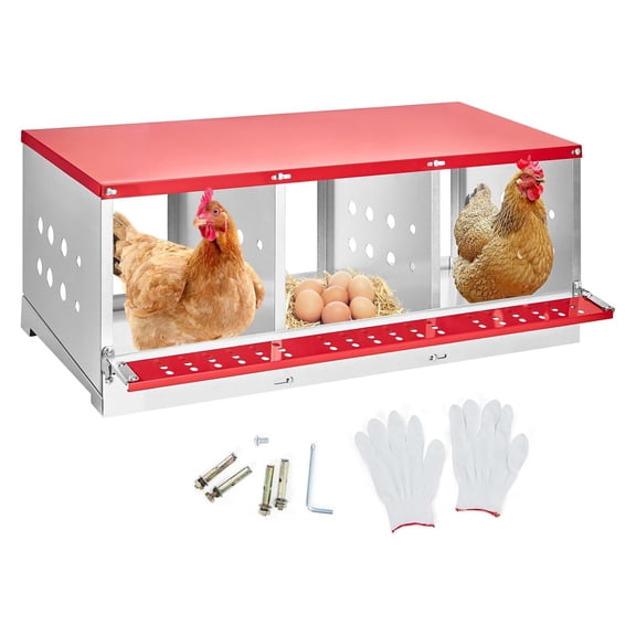 Ladcaser Chicken Nesting Boxes for Laying Eggs, Metal Chicken Nesting Box w/Vented Holes and Swing Perch for Chicken Coop, Egg Laying Boxes for Chickens, Hens, Ducks, 3 Compartments